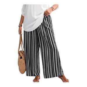 Women Black White Striped Plus Size 4XL Boho Palazzo Wide Leg Lounge Pants